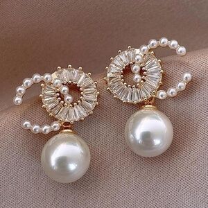 Elegant Faux Pearl & rhinestones elegant wedding party earrings